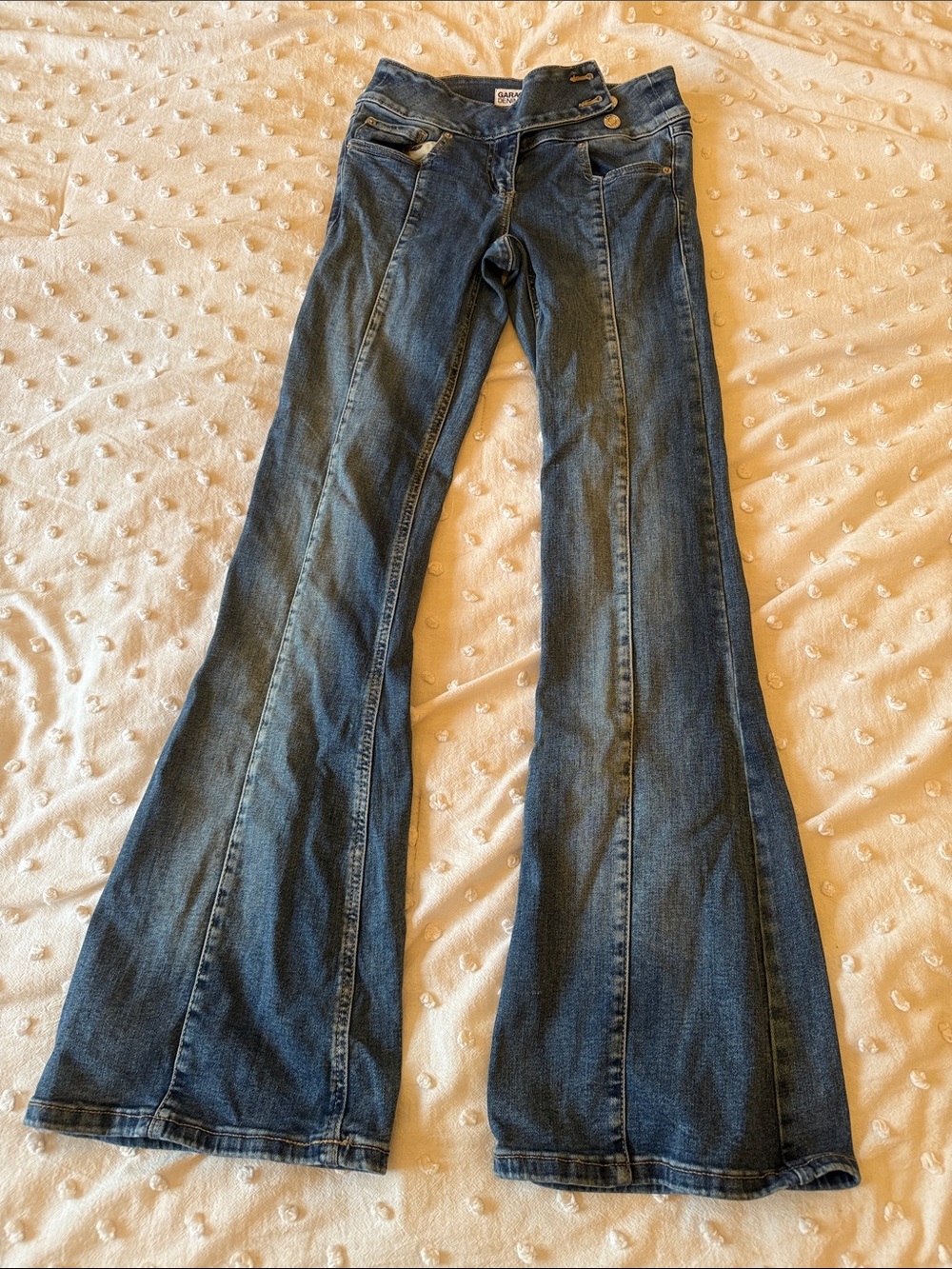 Garage Dark Blue Wide-Leg Flare Jeans